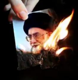Burning pictures of Supreme Leader Ali Khamenei has been a staple of protests in Iran.