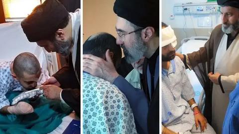 انتشار تصاویر پسران علی خامنه‌ای هنگام عیادت از مجروحان انفجار پیجر‌های حزب‌الله
