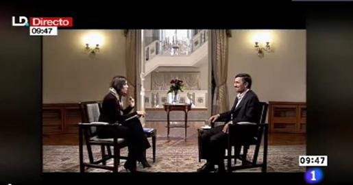 Iranian President Mahmood Ahmadinejad during an interview with the Spanish Journalist Ana Pastor