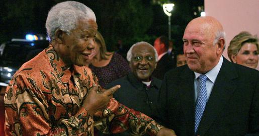 Nelson Mandela and Frederik Willem de Klerk, the last leader of the apartheid regime, sharing a moment in 2006
