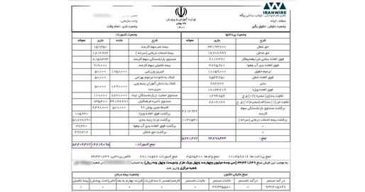 فیش حقوقی «کوکب بداغی پگاه» مربوط به بهمن ماه ۱۴۰۱