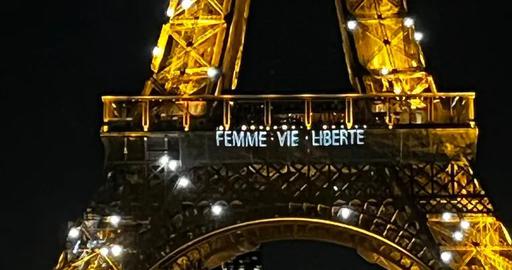 The Eiffel Tower lit up with the slogans “Woman. Life. Freedom” and “#StopExecutionsInIran" in what Paris City Hall called a “homage to those who are bravely fighting for their freedom as the regime is continuing executions of protesters.”