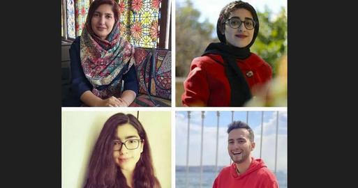 Eighteen-year-old Alhan Hashemi, 22-year-old Hanan Hashemi, 23-year-old Mishak Manavipour, 32-year-old Behieh Manavipour, and (unpictured) Niloufar Hosseini, were arrested because of their belief in the Baha'i faith