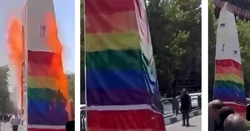 افراد در‌حالی‌که شعار الله‌اکبر سر می‌دادند،‌ ماکت حاوی پرچم رنگین‌کمانی‌ها و سایر و پرچم‌های نصب شده بر روی آن را به آتش کشیدند