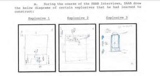 During interrogation Saab drew various pictures of explosives he said he had been trained to build in Lebanon