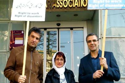 Human rights activist Farhad Meysami (left), human rights lawyer Nasrin Sotoudeh and her husband Reza Khandan
