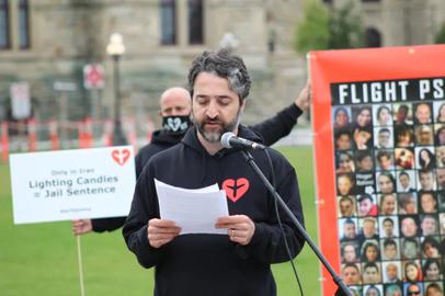 Hamid Esmaeilion speaks at a rally in Toronto calling for justice for the Flight 752 victims