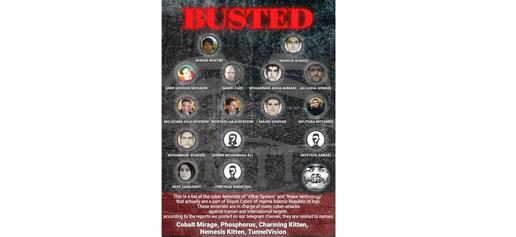 The poster published by the Lab Dokhtegan group named 15 individuals allegedly belonging to some of Iran's most notorious cyber-crime outfits