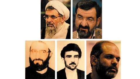 Clockwise from top: Ali Fallahian, Mohsen Rezaei, Ahmad Vahidi, Ahmad Reza Asghari and Mohsen Rabbani