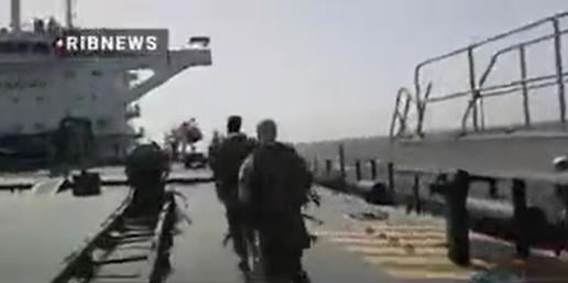 The clip released on Monday shows armed Iranian forces landing on the deck of one of the tankers