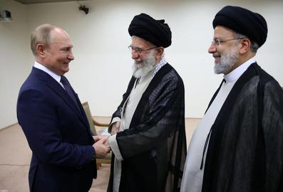 Putin touched down at Tehran’s Mehrabad airport on Tuesday ahead of a series of high-level meetings in Iran