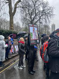 The demonstrators ended their Handmaids’ March in front of the Iranian Embassy in London, where threw their costumes on the ground and chanted "Woman, Life, Freedom!"