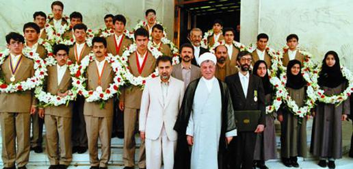 Mirzakhani, third woman from the right, with President Akbar Hashemi Rafsanjani, center, Tehran, 1995