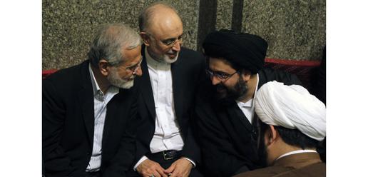 Ayatollah Khomeini’s grandson chats with two former foreign ministers, Kharrazi and Salehi.