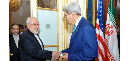 Mohammad Javad Zarif shakes hands with U.S. Secretary of State John  Kerry, Austria, July 14, 2014