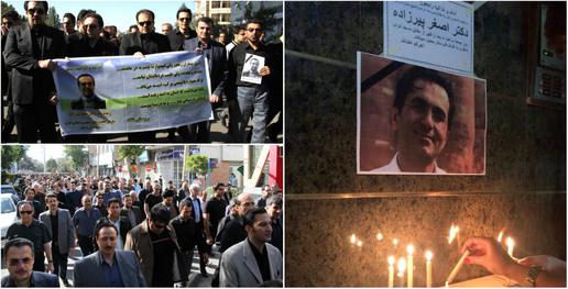 شماری از پزشکان با تجمع مقابل سازمان نظام پزشکی به قتل اصغر پیرزاده اعتراض کردند