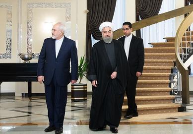 Rouhani with Foreign Minister Javad Zarif. Supreme Leader Ali Khamenei trusted both men to resolve Iran's nuclear crisis
