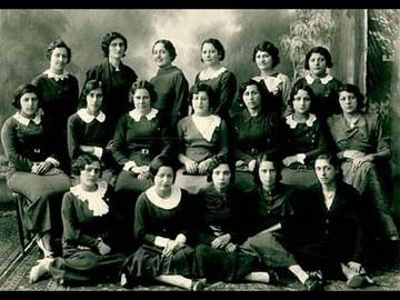 Fakhr-Ozma Arghoun, second row, second from left, left hundreds of educated and inspired Iranian girls behind her