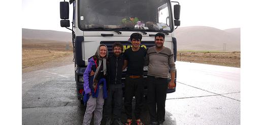 Friendly truck drivers on the way to Yazd 