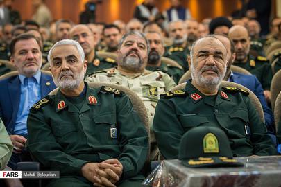 Hossein Salami, right, with Ghasem Soleimani, at the ceremony to swear him in