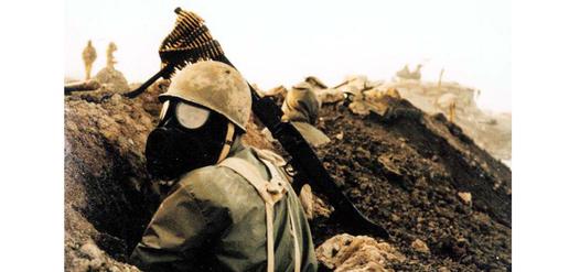 Iranian soldier in a gas mask during the Iran-Iraq War. The US knew Iraq was using chemical weapons, but continued to provide it intelligence that helped it target Iranian forces.