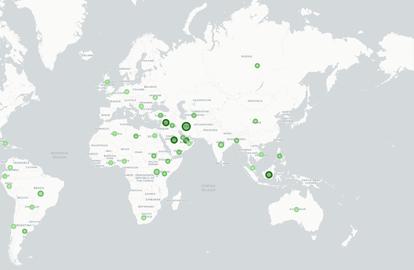 Millions of Iranians use Psiphon to browse the internet freely every month. This map shows global connections to Psiphon on Friday, June 12