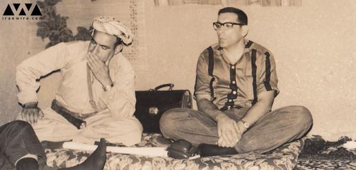ابراهیم احمد، نویسنده و فعال سیاسی کرد، و ژنرال رواهام زعيفی، یکی از فرماندهان ارتش اسراییل، اواخر دهه شصت میلادی، کردستان