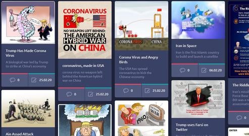کارتون‌هایی که ادعا می‌کنند ویروس کرونا ساخت امریکا است اخیراً در IUVM Pixel بازنشر می‌شوند.