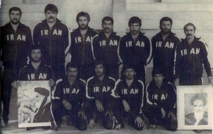 The Iranian Team photo. Reza Abedi  and three other wrestlers in this photo defected from the World Championship. Abedi is center bottom