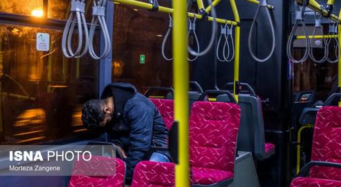 Bedding Down on Buses in Tehran