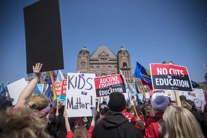 Thousands of Canadians protested against cuts to education budgets in April 2019