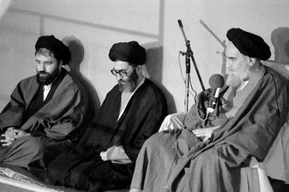 Ayatollah Khamenei with the founder of the Islamic Republic, Ayatollah Khomeini
