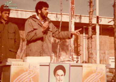 Raeesi giving a speech during the Iran-Iraq war, which took place from 1980 until 1988