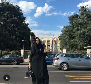 Azadeh Namdari outside UN Headquarters in Geneva