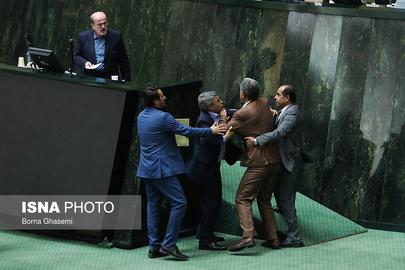 Members of the parliament clashed during the impeachment proceedings against the finance minister, Masoud Karbasian