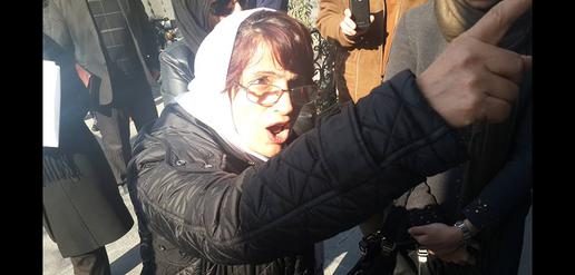 Human rights lawyer Nasrin Sotoudeh and supporters protest outside the Lawyers Club