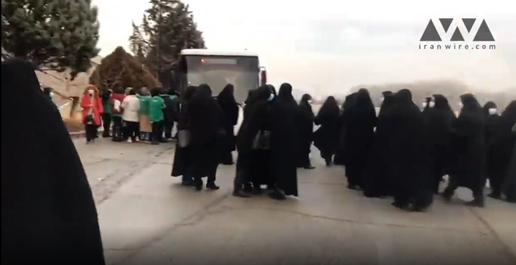 A video sent to IranWire showed coach-loads of women in full chador being conveyed to the match