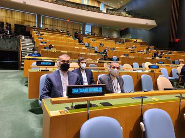 The Iranian delegation in New York, minus the President, who is sanctioned by the US for human rights abuses