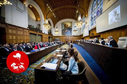 جلسه‌ رسیدگی به شکایت حقوقی ایران علیه آمریکا، در مقر "دیوان بین‌المللی دادگستری" (ICJ)