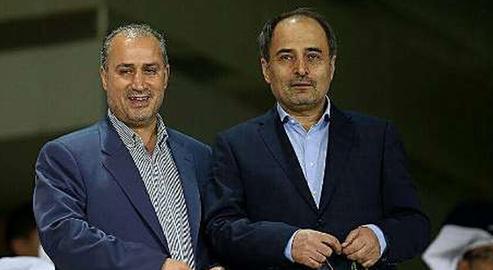 Mehdi Taj (right) and Mahmoud Eslamian, member of the Iranian Football Federation’s board of directors