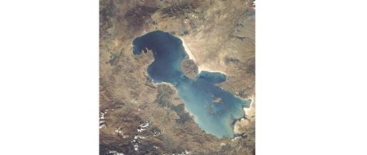 Lake Urmia, a once-vast body of water on the border of East Azerbaijan and West Azerbaijan provinces, seen from space in 1984