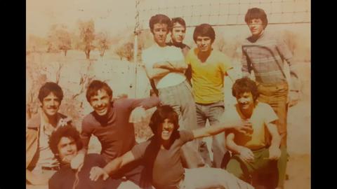 Yousef Ilkhichi Moghaddam (far left) among his friends in the village