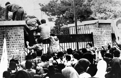 Khomeini supporters attack the US embassy in 1979. Rosen had returned to Iran to work as the embassy's press attache