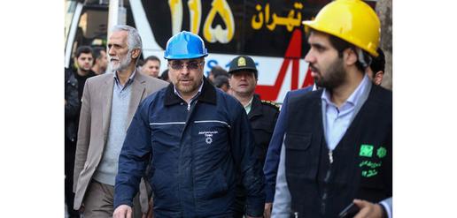 Tehran Mayor Ghalibaf at the scene of January’s Plasco Building Disaster