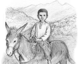 Drawing of the author as child in Nayriz by Anna Myer