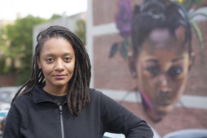 Tatyana Fazlalizadeh, whose mural oversees the school’s playground, approached her piece for Not A Crime from the mindset of a young woman of color