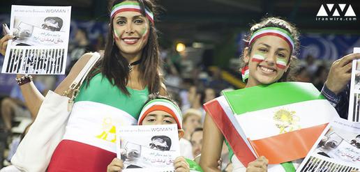 Iranians in Europe protest against women not allowed to attend matches in their country