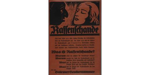 پوستر تبلیغاتی نازی‌ها برای شماره ویژه نشریه «مهاجم» درباره «آلودگی نژادی»