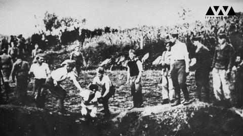 Ustaše militia execute prisoners near the Jasenovac concentration camp, circa 1941