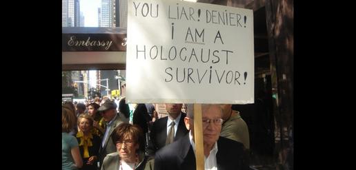 Protesters against Ahmadinejad's stance on the Holocaust